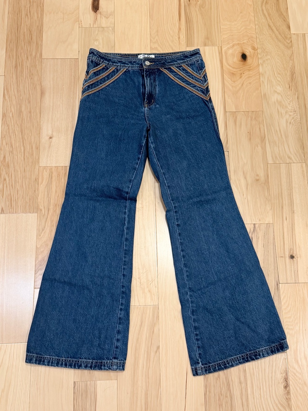 We The Free Women’s Over the Rainbow Embroidered Wide Leg Flare Denim Jeans